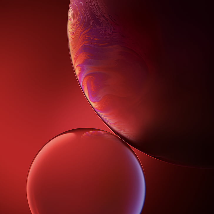 Bubbles, czerwony, iPhone XR, iOS 12, Stock, HD, Tapety HD