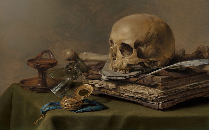 Peter., Dutch artist, 1630, Dutch Golden Age painter, Pieter Claesz, Vanitas still life, oil on panel, Still life with skull, HD wallpaper