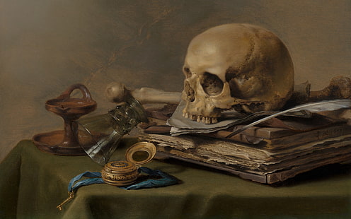 Peter., Artiste néerlandais, 1630, peintre néerlandais de l'âge d'or, Pieter Claesz, Vanitas nature morte, huile sur panneau, nature morte au crâne, Fond d'écran HD HD wallpaper