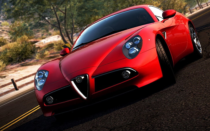 red ALFA ROMEO coupe, need for speed hot pursuit, playstation 3, wii, windows, xbox 360, alfa romeo, HD wallpaper
