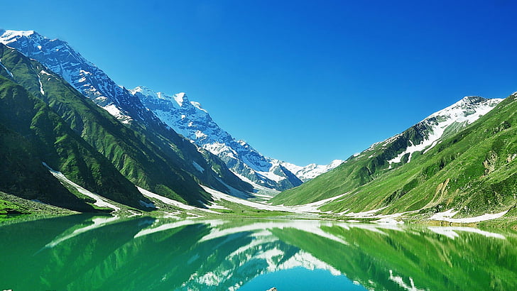 paquistão, lago saiful muluk, saiful muluk, lago, lago de montanha, vale kaghan, vale, parque nacional saiful muluk, parque nacional, mansehra, naran, reflexão, montanha, lago montanhoso, céu azul, HD papel de parede