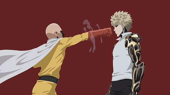 dua karakter anime pria, One-Punch Man, Saitama, Genos, anime, artwork, Wallpaper HD HD wallpaper
