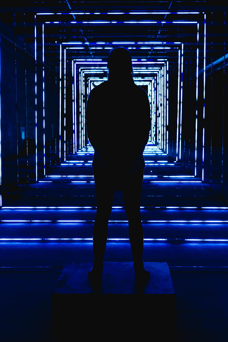 silhouette, neon, squares, backlight, HD wallpaper