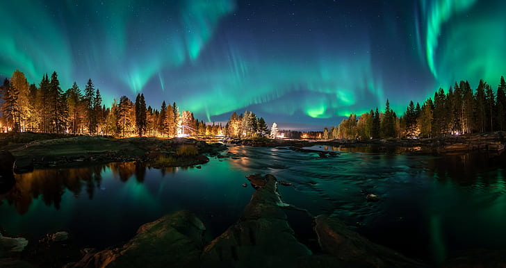 природа, небе, тъмно, Финландия, на открито, полярни сияния, HD тапет