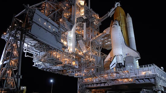  Space Shuttle Atlantis, space shuttle, NASA, technology, aircraft, rocket, night, HD wallpaper HD wallpaper