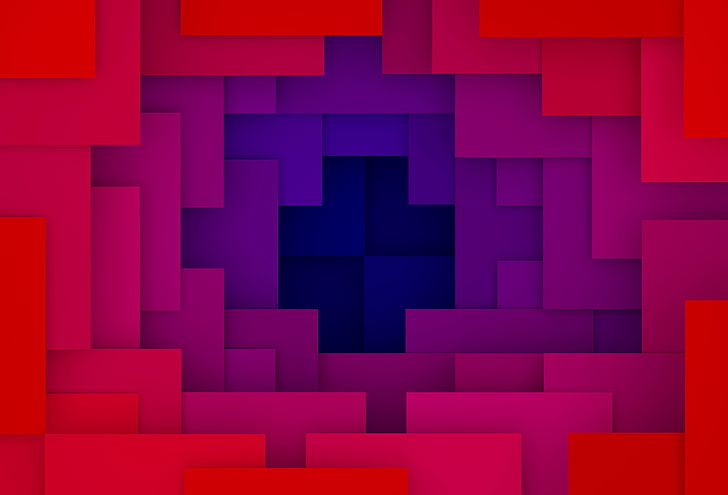 ilusi optik biru, ungu, dan merah, berwarna-warni, abstrak, desain, latar belakang, geometri, bentuk geometris, render 3D, Wallpaper HD
