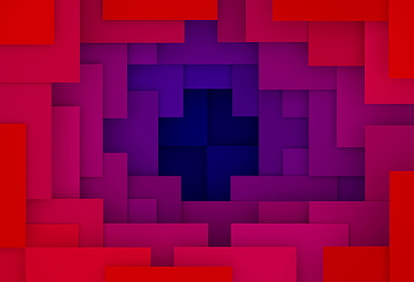 синий, фиолетовый и красный оптический обман, красочный, абстрактный, дизайн, фон, геометрия, геометрические фигуры, 3D-рендеринг, HD обои HD wallpaper