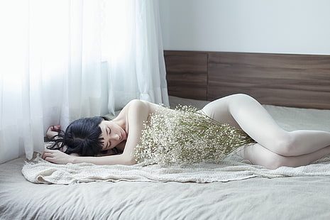 Азиатка, закрытые глаза, женщины, модель, HD обои HD wallpaper