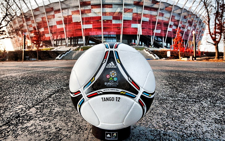 balón de fútbol adidas blanco y negro, estadio, cuero, pelota, euro 2012, Fondo de pantalla HD