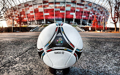 weißer und schwarzer adidas Fußball, Stadion, Leder, Kugel, Euro 2012, HD-Hintergrundbild HD wallpaper