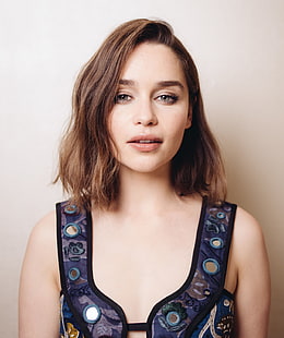 Emilia Clarke, gaun biru, aktris, wanita, Wallpaper HD HD wallpaper