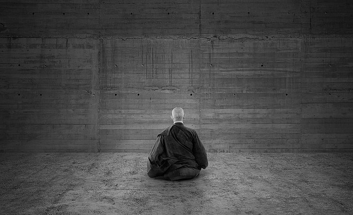 Zen Monk HD Wallpaper, foto in scala di grigi da uomo, Bianco e nero, Monaco, Sfondo HD
