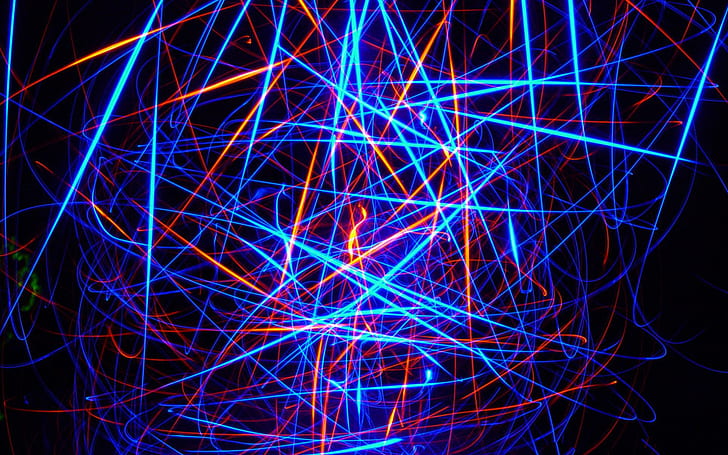 Blå ljuslinjer, blå och orange laser, abstrakt, 1920x1200, linje, ljus, HD tapet