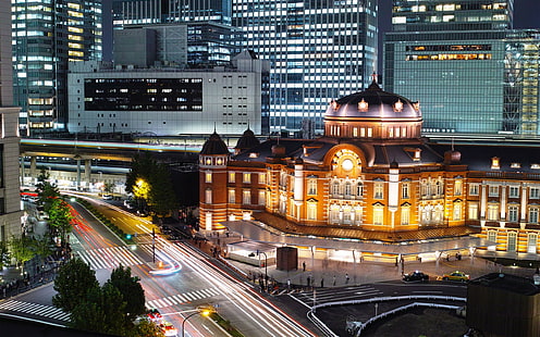 buildings, cityscapes, night, station, tokyo, urban, HD wallpaper HD wallpaper