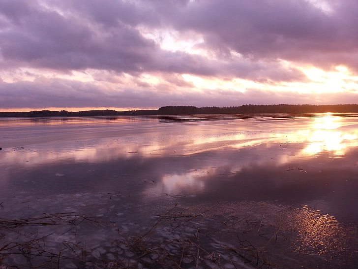 naturaleza, paisaje, puesta de sol, reflexión, agua, calma, lago, nubes, rosa, Fondo de pantalla HD