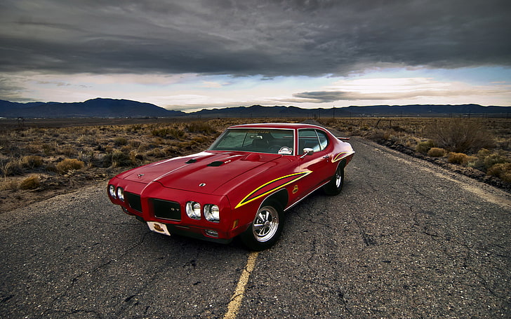 red Pontiac Firebird Transam coupe, road, car, muscle car, Pontiac, Pontiac GTO, HD wallpaper