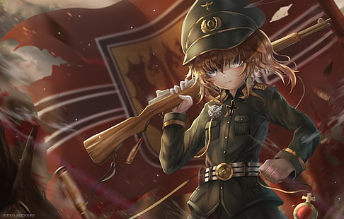 таня дегуречафф, Ёё сеньки, военная форма, винтовка, аниме, HD обои HD wallpaper