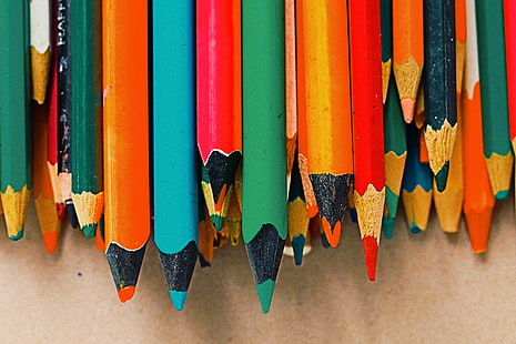 assorted-color pencil lot, colored pencils, set, multicolored, sharpened, HD wallpaper HD wallpaper