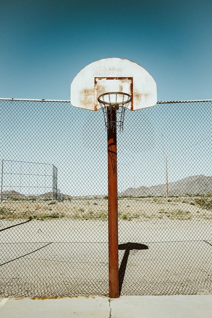 basketball court, old, grid, fence, HD wallpaper