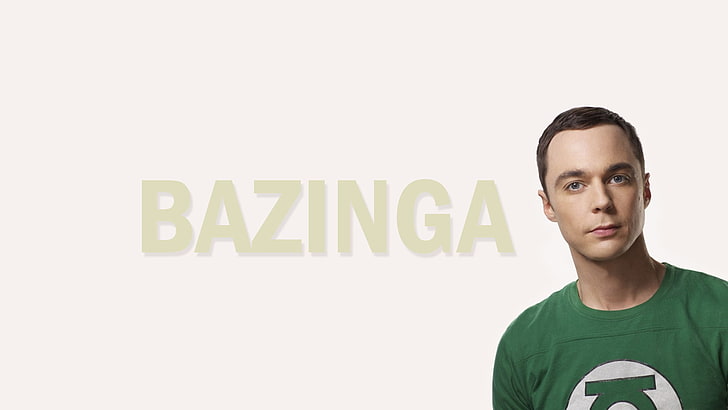 men's green and white Green Lantern crew-neck shirt, The big Bang theory, physics, Sheldon Cooper, Bazinga, HD wallpaper