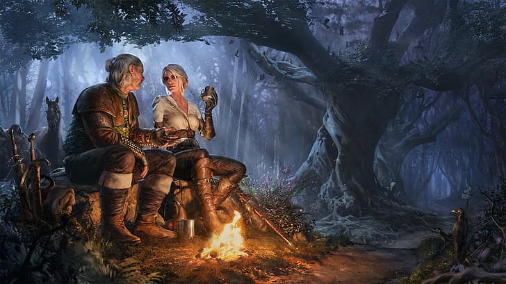 The Witcher 3: Wild Hunt, Ciri (The Witcher), campfire, HD wallpaper