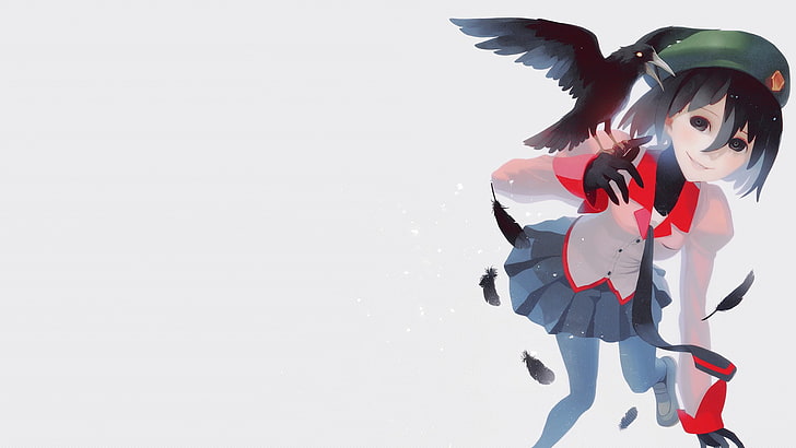Anime Mädchen, Anime, Monogatari-Serie, Krähe, Oshino Ougi, Schuluniform, kurze Haare, HD-Hintergrundbild