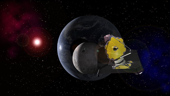 Слънцето, Луната, Земята, телескопът, Джеймс Уеб, HD тапет HD wallpaper