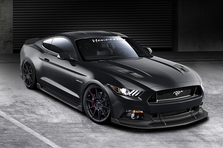 black Ford Mustang, Mustang, Ford, Front, Black, Hennessey, 2015, Hpe700, HD wallpaper