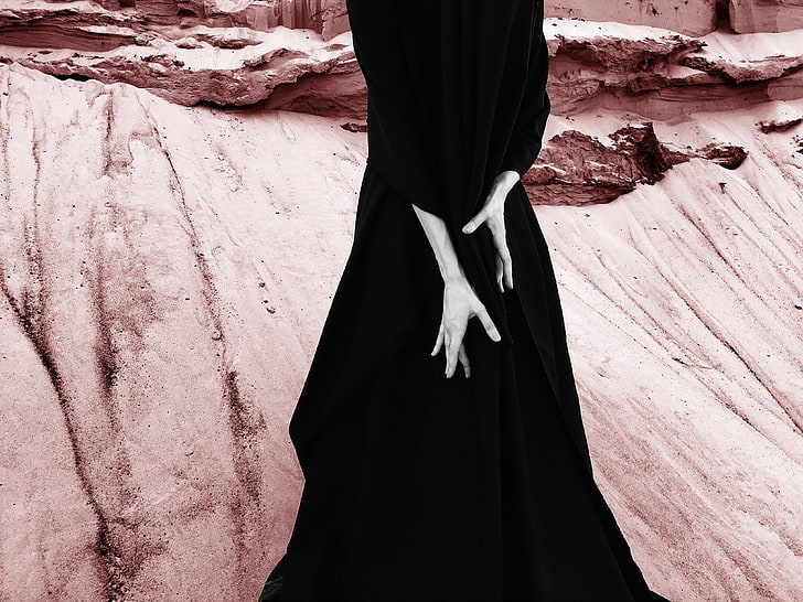 black dress, hands, dress, minimalism, girl, HD wallpaper