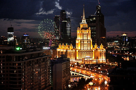 Rosja, noc w Moskwie, Moskwa, lampka nocna, noc, Tapety HD HD wallpaper