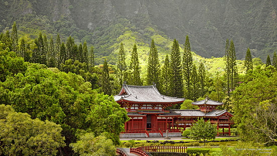 Храм Byodo-In, Оаху, Хавай, Забележителности, HD тапет HD wallpaper