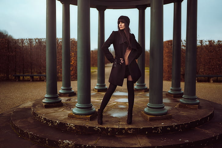 fashion, wanita, model, jas hitam, Wallpaper HD