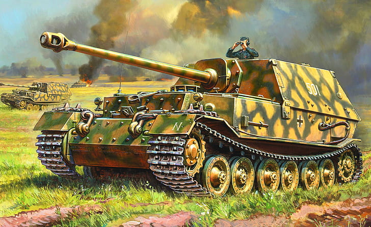 Germany, painting, self-propelled artillery, Ferdinand, The second World war, class tank destroyers, German heavy, HD wallpaper