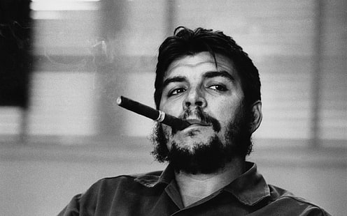 Graustufen-Mann rauchen, schauen, rauchen, Zigarre, Che Guevara, Revolutionär, Ernesto 