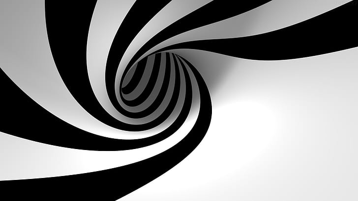 3D Black & White Spiral, white, black, spiral, 3d and abstract, HD wallpaper