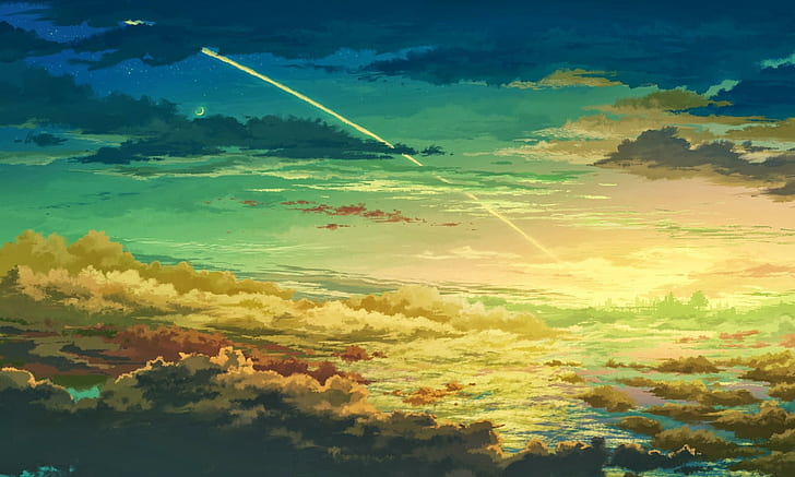 произведения искусства, аниме, облака, цифровое искусство, красочные, небо, HD обои