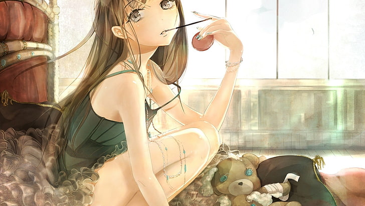 braune Haare weibliche Anime-Figur, Anime-Mädchen, originelle Charaktere, Pocky, Brünette, HD-Hintergrundbild