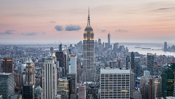 wieżowiec, Empire State Building, Stany Zjednoczone, USA, nyc, Nowy Jork, Nowy Jork, ranek, śródmieście, wieża, obszar metropolitalny, budynek, niebo, punkt orientacyjny, metropolia, drapacz chmur, sylwetka na tle nieba, pejzaż miejski, miasto, Tapety HD