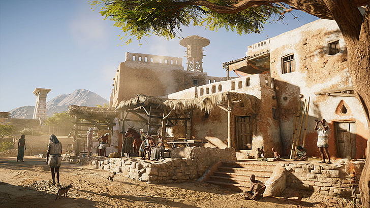 rumah beton putih dan coklat, Assassin's Creed: Origins, Assassin's Creed, Ubisoft, video games, Wallpaper HD