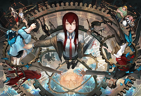Steins; Gate, Makise Kurisu, Anime, Anime Mädchen, geschlossenen Augen, Krawatte, Rotschopf, HD-Hintergrundbild HD wallpaper
