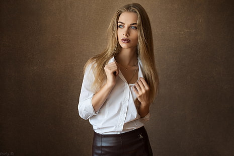 long hair, blonde, women, model, blue eyes, Dmitry Shulgin, Karina Tikhonovskaya, HD wallpaper HD wallpaper