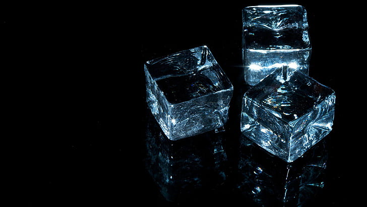 Темный фон, кубики льда, минимализм, HD обои