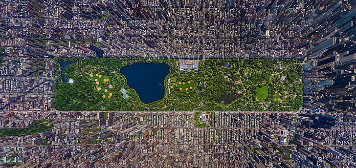 аэрофотосъемка городского пейзажа, вид с воздуха, нью-йорк, городской пейзаж, сша, центральный парк, город, зеленый, красочный, пейзаж, HD обои