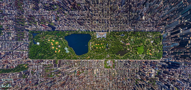 都市景観、空撮、ニューヨーク市、都市景観、アメリカ、セントラルパーク、都市、緑、カラフルな風景の空中写真、 HDデスクトップの壁紙 HD wallpaper