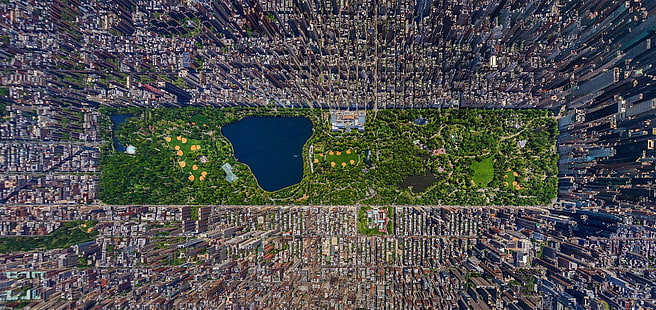 зеленый, нью-йорк, вид с воздуха, городской пейзаж, город, красочный, центральный парк, пейзаж, сша, HD обои HD wallpaper