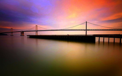 Успокаивающий Вид, Калифорния, мост, закат, Сан-Франциско, спокойствие, природа и пейзажи, HD обои HD wallpaper