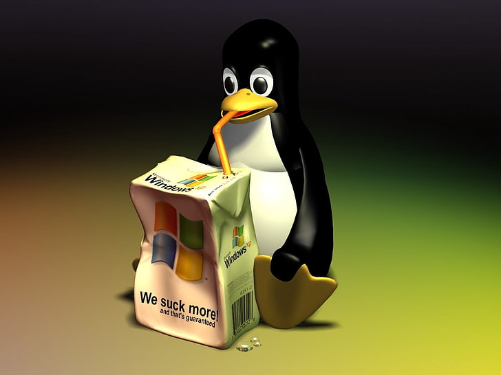 penguin figurine, linux, juice, windows, white, penguin, HD wallpaper