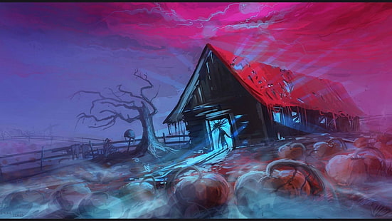 Papel de parede de Halloween, arte da fantasia, assustador, Dia das Bruxas, abóbora, HD papel de parede HD wallpaper