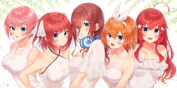 Anime, Anime Mädchen, 5-toubun no Hanayome, Nakano Yotsuba, Nakano Ichika, Nakano Miku, Nakano Itsuki, Nakano Nino, Kopfhörer, HD-Hintergrundbild HD wallpaper