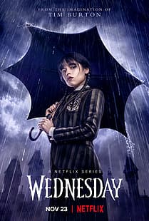  movies, dark, Wednesday Addams, Wednesday (TV series), movie poster, braids, HD wallpaper HD wallpaper